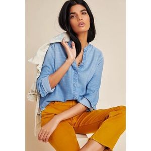 Anthropologie Cloth & Stone Caffrey Buttondown Frayed Hem Shirt Boho Tencel